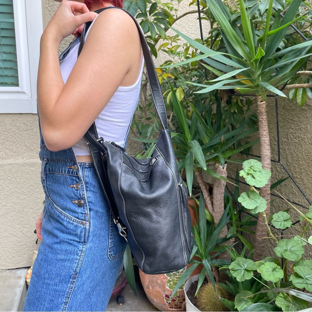 Vintage black/silver Tignanello pebble leather bucket bag